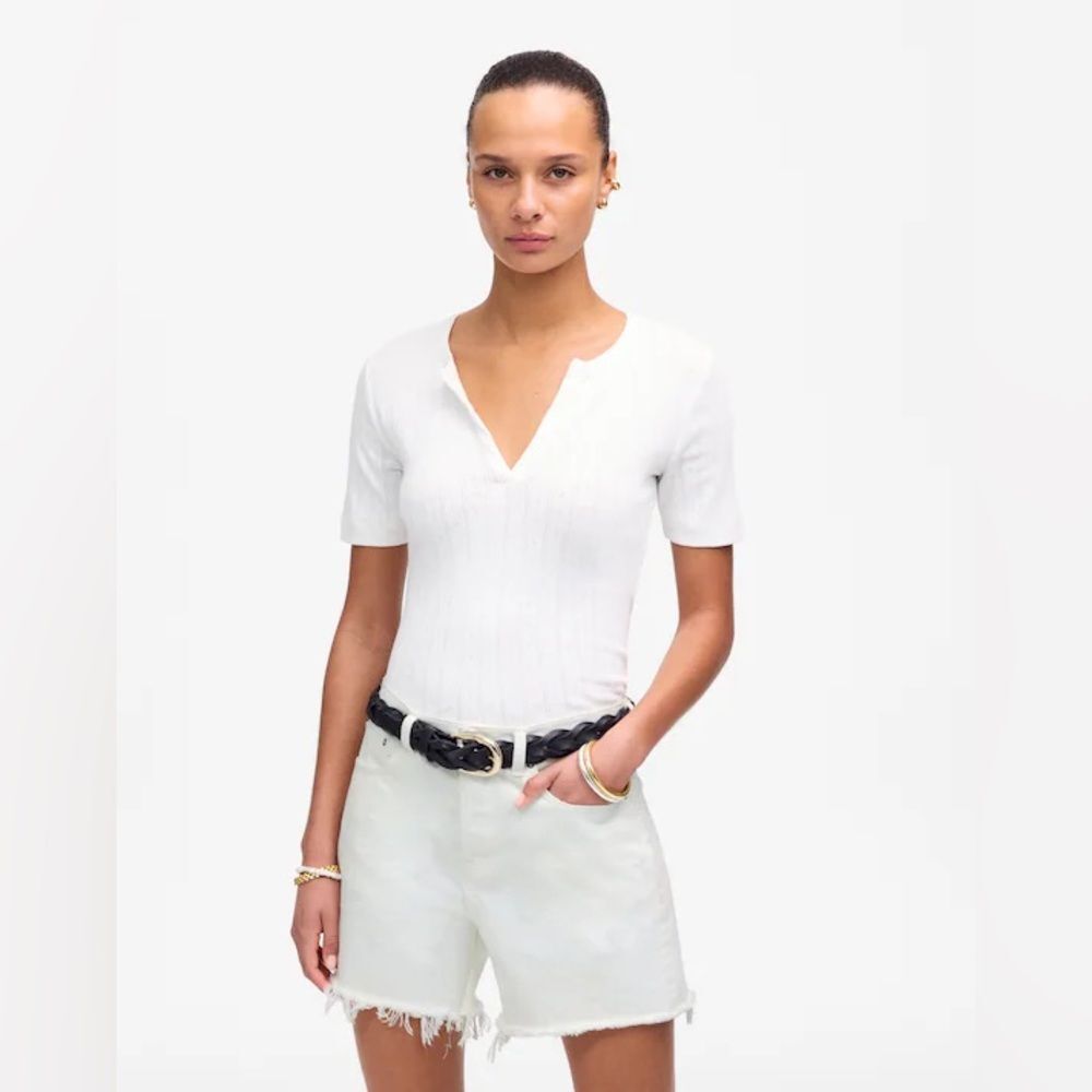 Madewell women’s The Brynn Long Short high rise relaxed leg white Size 32 NWT